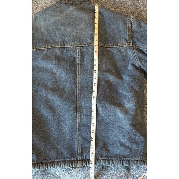 VTG Wrangler Chore Coat Mens Small Denim Sherpa Lined Barn Jacket Pockets Heavy - Picture 15 of 16